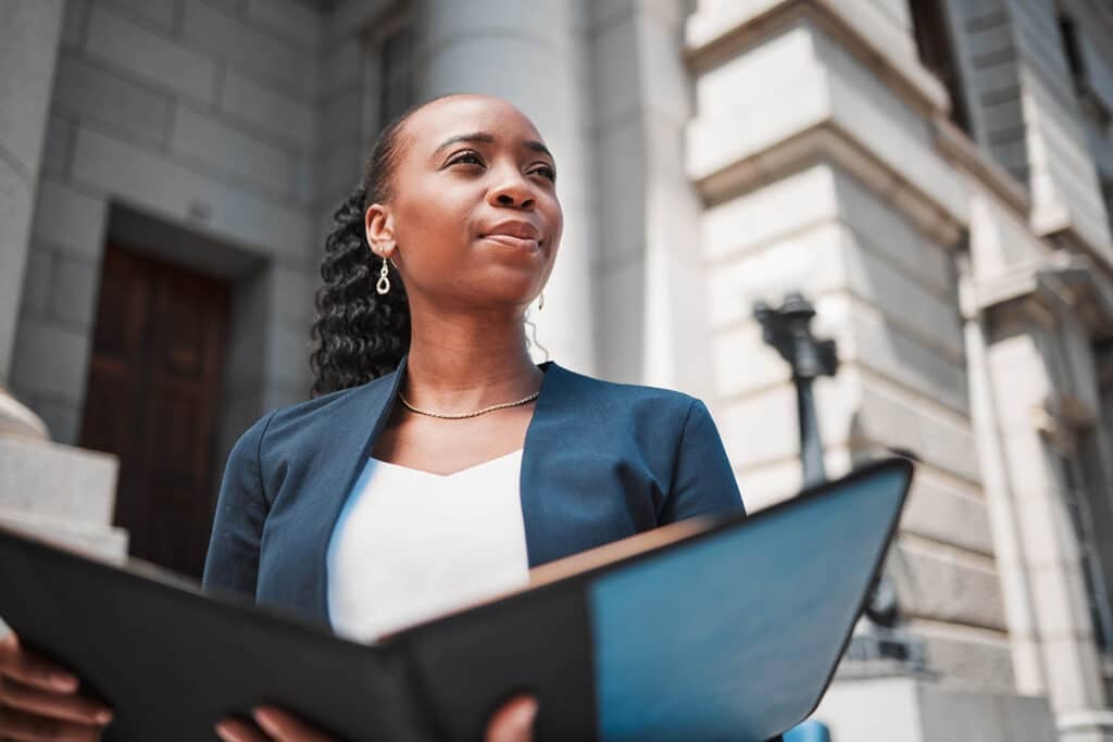 Lawyer reading with vision for legal agency